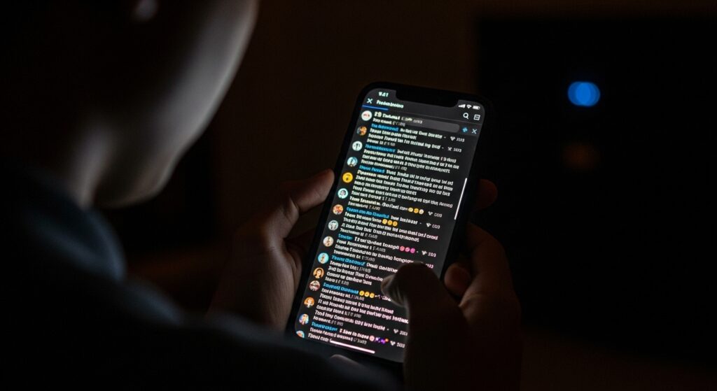 User scrolling through critical online discussion forums and anti-Swiftie threads on a smartphone