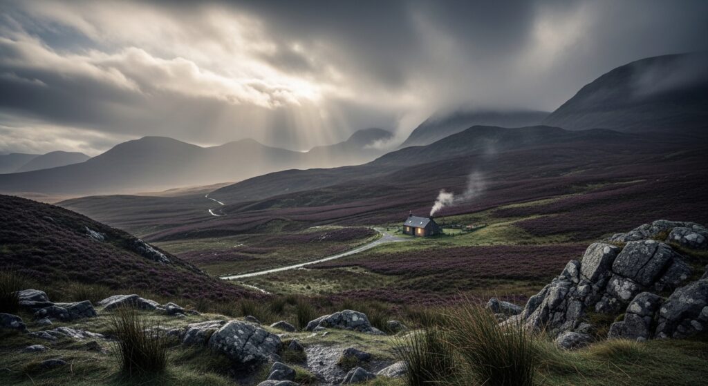Scottish Highlands landscape where UK celebrities escape for privacy and mental health