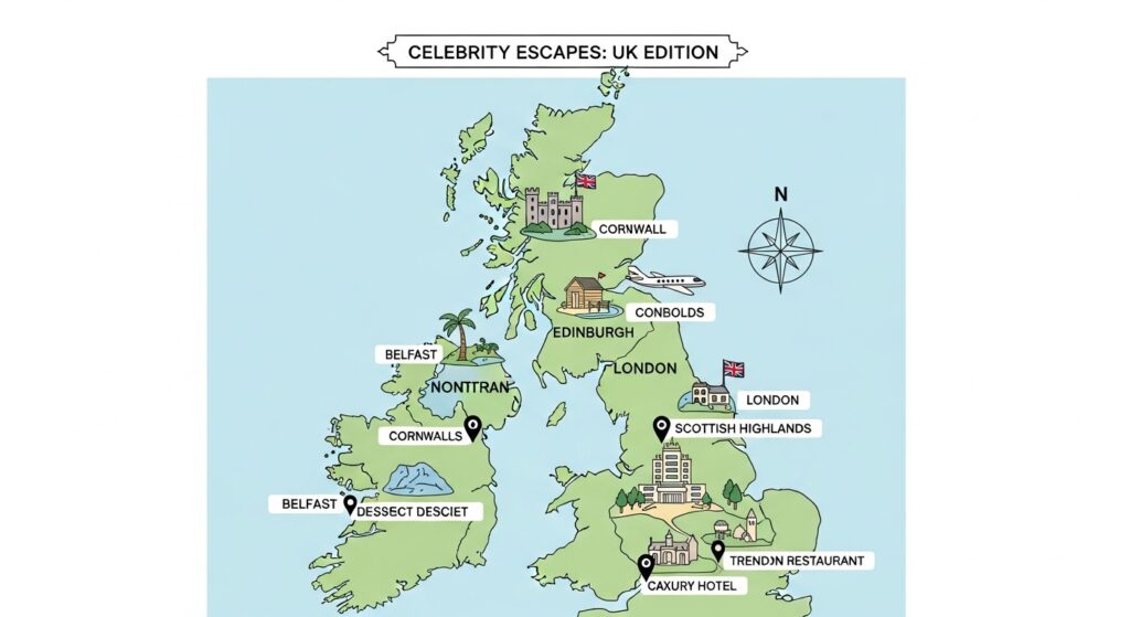 Map of UK celebrity happy places and secret escapes 2026