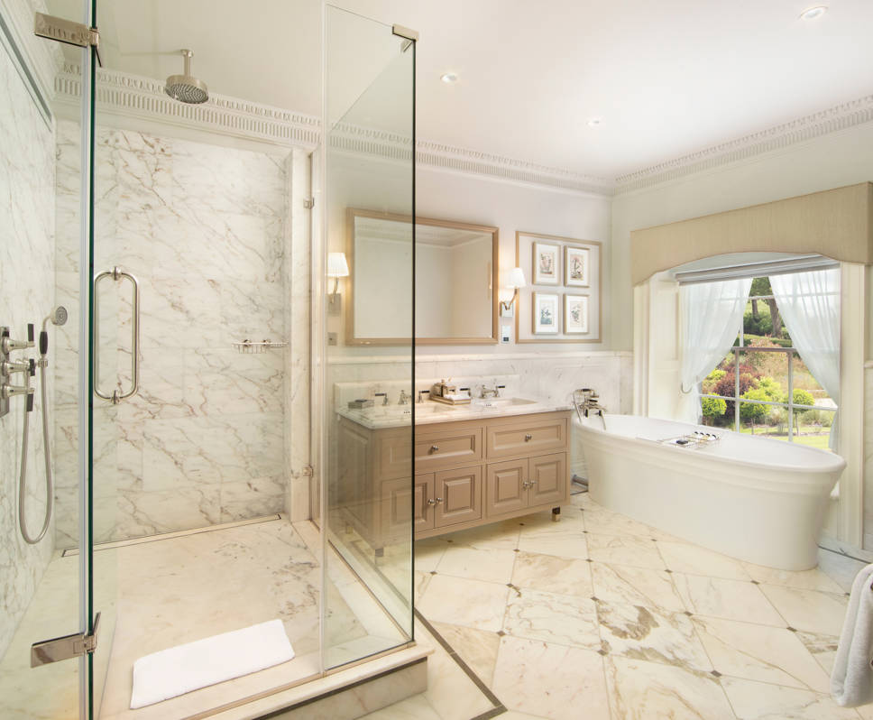 Grantley Hall deluxe room bathroom luxury accommodation Yorkshire